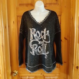 Frank Lyman Black Sparkly Rock n Roll Sweater